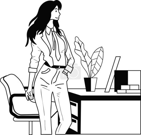 Illustration for Female entrepreneur with office desk illustration in doodle style isolated on background - Royalty Free Image
