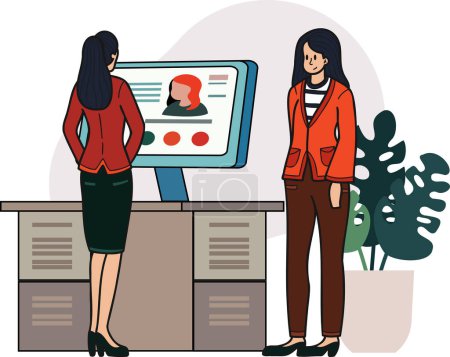 Illustration for Female office worker applying for a job illustration in doodle style isolated on background - Royalty Free Image