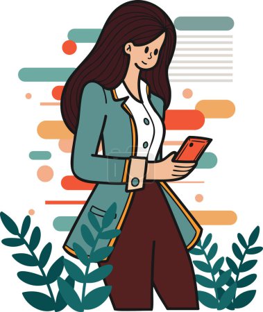 Illustration for Female office worker shopping online from smartphone illustration in doodle style isolated on background - Royalty Free Image