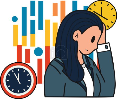 Illustration for Female entrepreneurs are tired of working illustration in doodle style isolated on background - Royalty Free Image