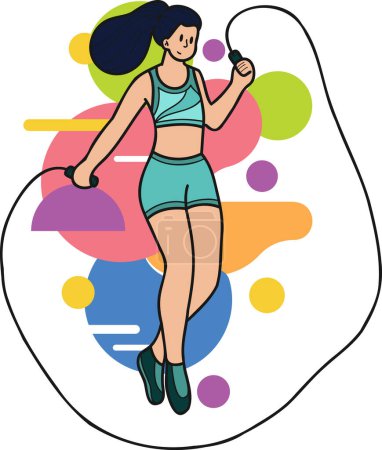 Illustration for Healthy fitness girl jumping rope illustration in doodle style isolated on background - Royalty Free Image