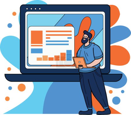 Illustration for Business man with laptop illustration in doodle style isolated on background - Royalty Free Image