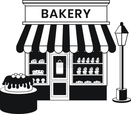 Téléchargez les illustrations : Boulangerie avec illustration de gâteau dans le style doodle isolé sur fond - en licence libre de droit