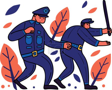 Téléchargez les illustrations : La police attrape des criminels illustration dans le style doodle isolé sur fond - en licence libre de droit