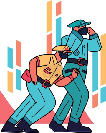 Illustration for The police are catching criminals illustration in doodle style isolated on background - Royalty Free Image