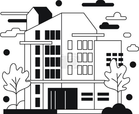 Téléchargez les illustrations : Illustration d'appartement de style moderne dans le style doodle isolé sur fond - en licence libre de droit