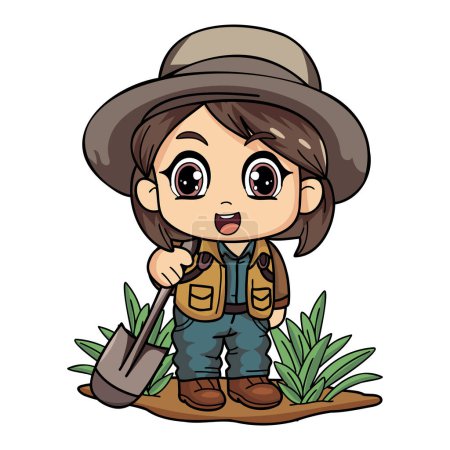 Illustration for Happy female farmer working hard character illustration in doodle style isolated on background - Royalty Free Image