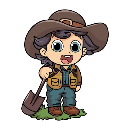 Illustration for Happy female farmer working hard character illustration in doodle style isolated on background - Royalty Free Image