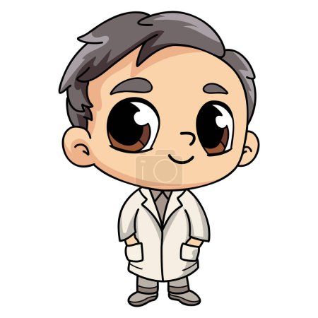 Illustration for Happy knowledgeable male doctor character illustration in doodle style isolated on background - Royalty Free Image