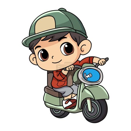 Ilustración de Hombre de entrega feliz con ilustración de carácter scooter en estilo doodle aislado en el fondo - Imagen libre de derechos