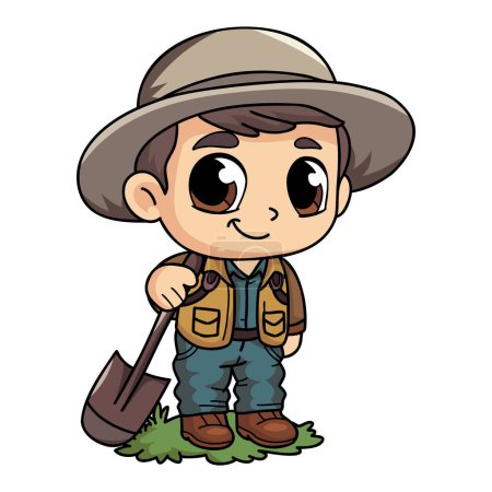 Ilustración de Hombre agricultor feliz trabajando duro ilustración de carácter en estilo doodle aislado en el fondo - Imagen libre de derechos