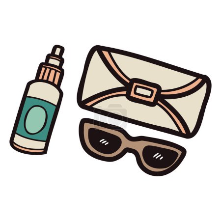 Illustration for Hand Drawn cute Sunscreen and glasses in doodle style isolated on background - Royalty Free Image