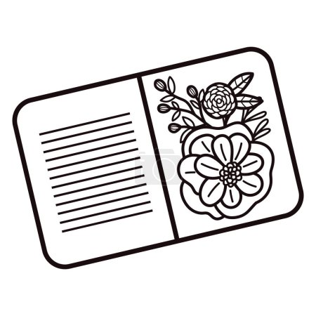Ilustración de Cuaderno lindo dibujado a mano con hojas en estilo garabato aislado en el fondo - Imagen libre de derechos