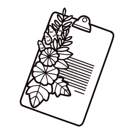 Téléchargez les illustrations : Carnet mignon dessiné à la main avec des feuilles dans le style doodle isolé sur fond - en licence libre de droit