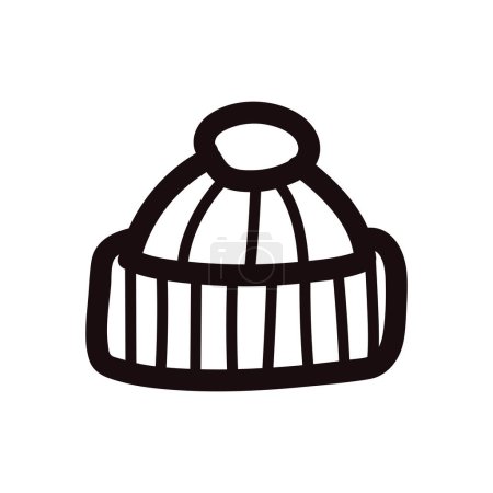 Téléchargez les illustrations : Chapeau tricoté dessiné à la main en style doodle isolé sur fond - en licence libre de droit