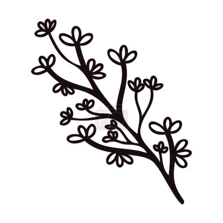 Ilustración de Hojas y ramitas dibujadas a mano desde la vista superior en estilo doodle aisladas sobre fondo - Imagen libre de derechos