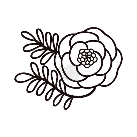 Ilustración de Flores dibujadas a mano con ramitas en estilo garabato aisladas sobre fondo - Imagen libre de derechos