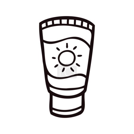 Téléchargez les illustrations : Écran solaire dessiné à la main dans le style doodle isolé sur fond - en licence libre de droit