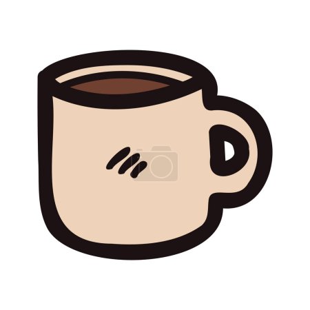 Téléchargez les illustrations : Tasse à café chaud dessinée à la main dans le style doodle isolé sur fond - en licence libre de droit