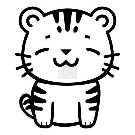 Téléchargez les illustrations : Tigre mignon dessiné à la main dans le style doodle isolé sur fond - en licence libre de droit