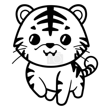 Téléchargez les illustrations : Tigre mignon dessiné à la main dans le style doodle isolé sur fond - en licence libre de droit