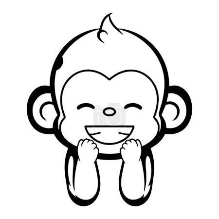 Ilustración de Mono lindo dibujado a mano en estilo doodle aislado en el fondo - Imagen libre de derechos