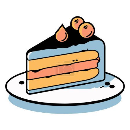 Illustration for Delicious cake in flat line art style isolated on background - Royalty Free Image