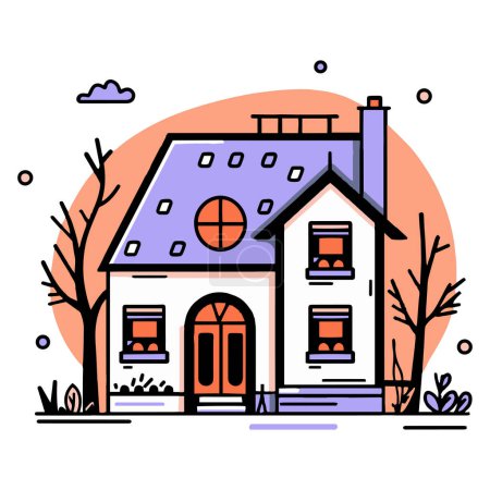 Téléchargez les illustrations : Belle maison dans un style d'art plat isolé sur fond - en licence libre de droit