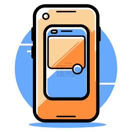 Illustration for Smart phone in flat line art style isolated on background - Royalty Free Image