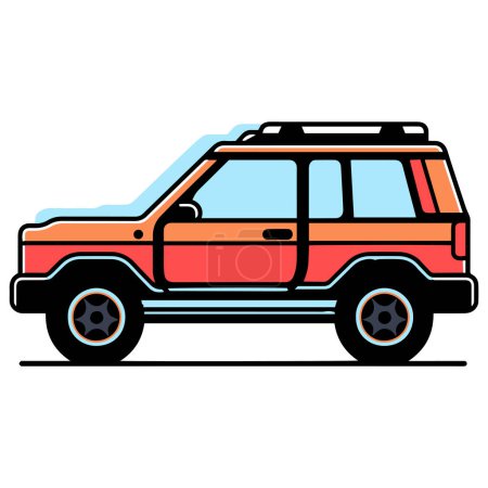 Téléchargez les illustrations : Voiture SUV en style art plat isolé sur fond - en licence libre de droit