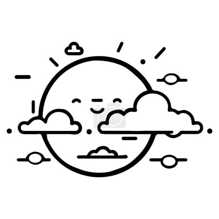 Téléchargez les illustrations : Main dessiné soleil et nuages dans le style doodle isolé sur fond - en licence libre de droit