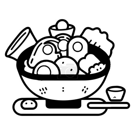 Ilustración de Dibujado a mano comida japonesa en estilo doodle aislado en el fondo - Imagen libre de derechos