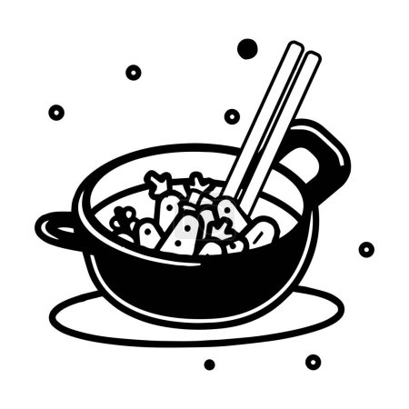 Téléchargez les illustrations : Dessiné à la main des aliments sains dans la casserole dans le style doodle isolé sur le fond - en licence libre de droit