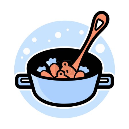 Ilustración de Alimento saludable dibujado a mano en la sartén en estilo garabato aislado en el fondo - Imagen libre de derechos