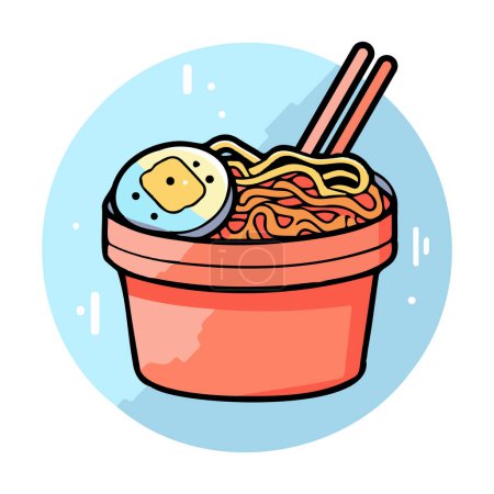 Hand Drawn instant noodles in doodle style isolated on background