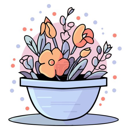 Illustration for Hand Drawn bouquet of flowers in a pot in doodle style isolated on background - Royalty Free Image