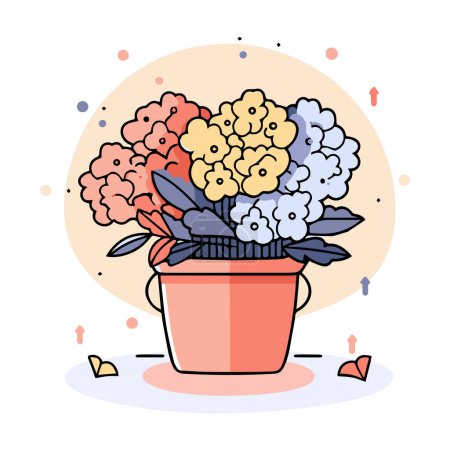 Illustration for Hand Drawn bouquet of flowers in a pot in doodle style isolated on background - Royalty Free Image