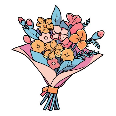 Téléchargez les illustrations : Bouquet de fleurs dessiné à la main dans le style doodle isolé sur fond - en licence libre de droit