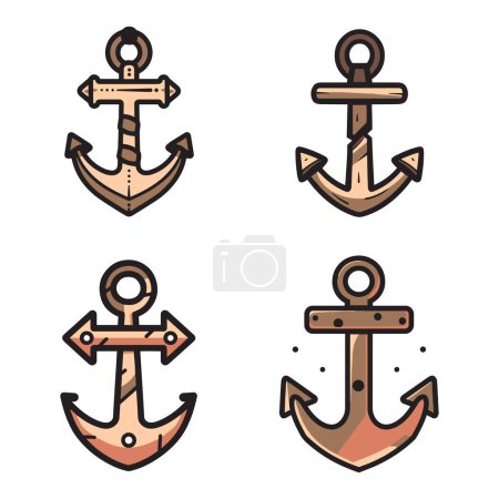 Illustration for Vintage anchor logo in flat line art style isolated on background - Royalty Free Image