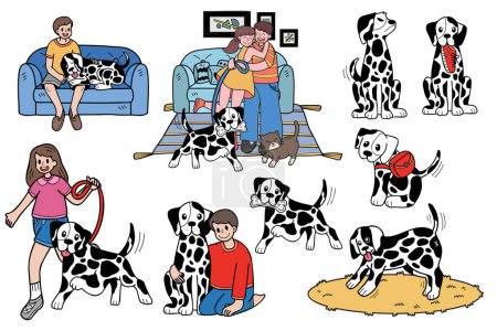 Illustration for Hand Drawn dalmatian dog and family collection in flat style illustration for business ideas isolated on background - Royalty Free Image