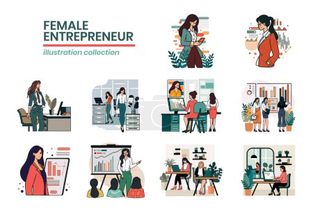 Illustration for Hand Drawn female entrepreneur with business in flat style illustration for business ideas isolated on background - Royalty Free Image