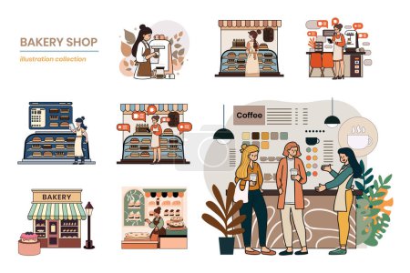 Illustration for Hand Drawn Coffee shop with female barista collection in flat style illustration for business ideas isolated on background - Royalty Free Image