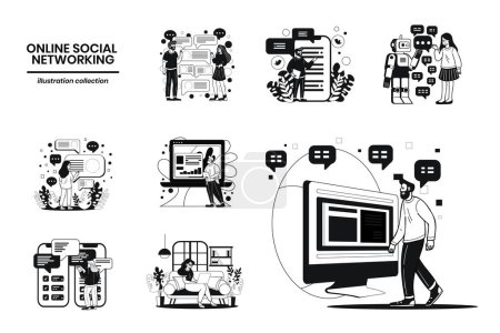 Ilustración de Colección de personas de negocios y redes sociales dibujadas a mano en ilustración de estilo plano para ideas de negocios aisladas en segundo plano - Imagen libre de derechos