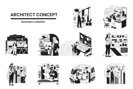 Illustration for Hand Drawn Architects and Engineers collection in flat style illustration for business ideas isolated on background - Royalty Free Image