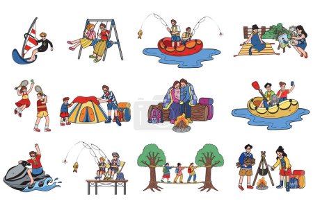 Illustration for Hand Drawn Outdoor travel and camping collection in flat style illustration for business ideas isolated on background - Royalty Free Image