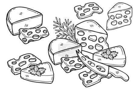 Téléchargez les illustrations : Collection de fromages dessinés à la main en illustration de style plat pour idées d'affaires isolées sur fond - en licence libre de droit