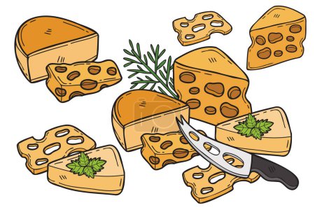 Illustration for Hand Drawn cheese collection in flat style illustration for business ideas isolated on background - Royalty Free Image