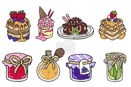 Illustration for Hand Drawn sweets and desserts collection in flat style illustration for business ideas isolated on background - Royalty Free Image