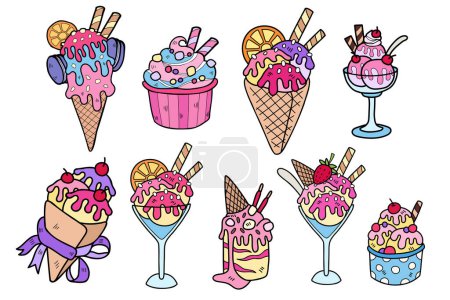 Illustration for Hand Drawn sweets and desserts collection in flat style illustration for business ideas isolated on background - Royalty Free Image