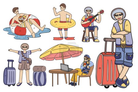 Ilustración de Colección de viajero al aire libre dibujado a mano en ilustración de estilo plano para ideas de negocios aisladas en el fondo - Imagen libre de derechos